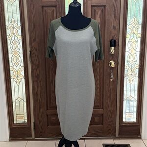 051 Lularoe Army Green & Grey Dress